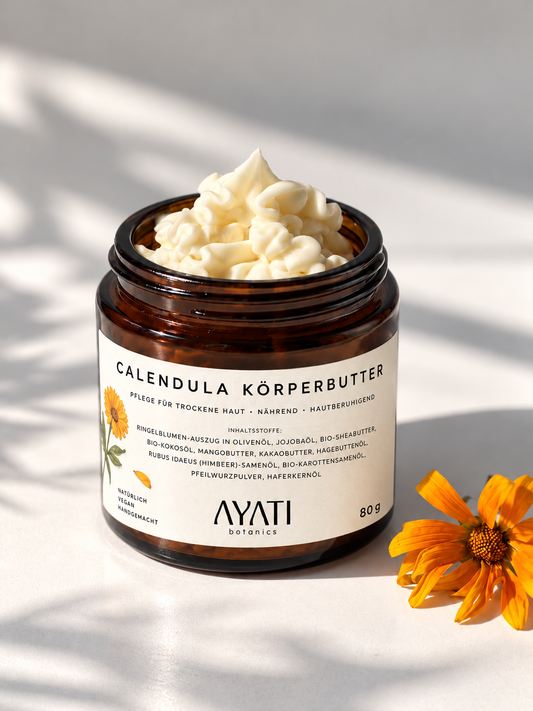 Calendula Körperbutter im Braunglastiegel von Ayati Botanics